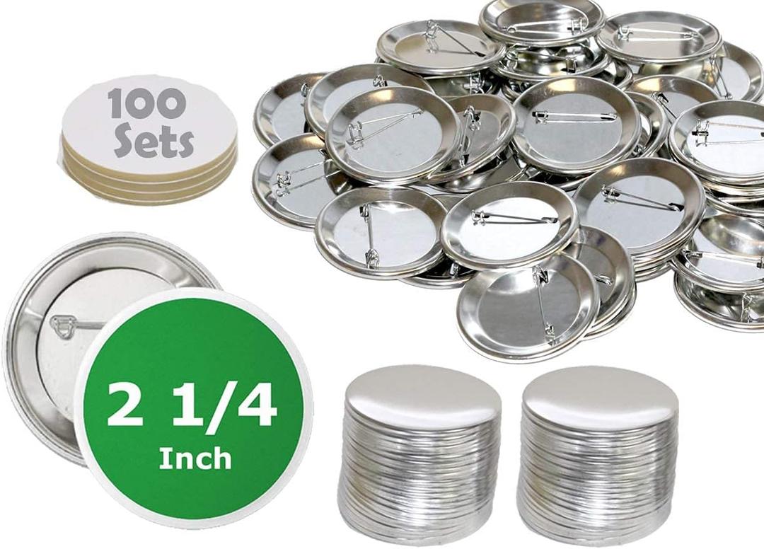 100 Pk - 2.25 inch Diameter Pin Buttons Sets for Badge Making Metal Parts 2 1/4" (56 mm)