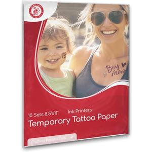 Temporary Tattoo Paper for INKJET, Temporary Tattoo Paper for Personalized Temporary Tattoos, Skin-Safe and Water-Resistant, 8.5x11 Sheets, 10-Set (10 Sets)