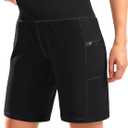 G Gradual Women's High Waisted 9" Bermuda Shorts with Zipper Pockets Athletic Workout Long Shorts for Women Knee Length(Black, M)