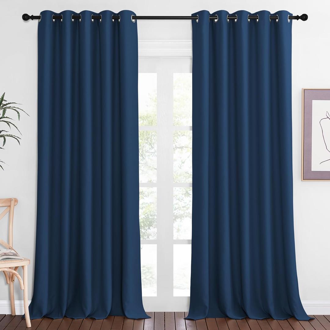 NICETOWN Patio Blackout Curtain Panels - Extra Wide Sliding Door Thermal Insulated Drape, Privacy Room Divider Curtain for Bedroom Office (Moroccan Blue, 66 x 118 Inch Long)