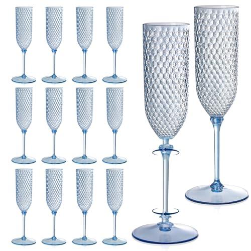 XUWAIDSGN 24 Pack Blue Detachable 2 piece Champagne Flutes 5.5 Oz Unbreakable Plastic Mimosa Disposable Champagne Glasses Drinking Cups Stemmed Reusable Toasting Glasses for Wedding