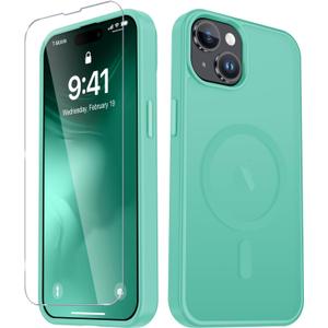 YENAPOON for iPhone 15 Plus Case, iPhone 14 Plus Case, Matte Magnetic Phone Cover with 1 Screen Protector [Support for MagSafe] [Shockproof Military Grade Protection] Translucent Frosted Back, Teal