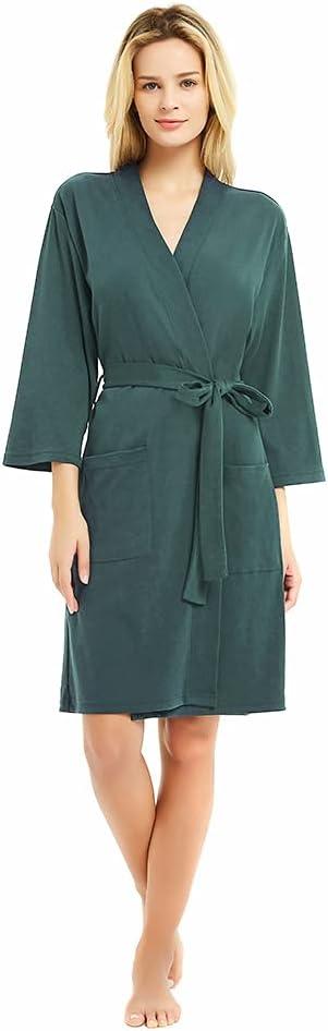 U2SKIIN Womens Robes, 100% Cotton Lightweight Robes 3/4 Sleeves Kimono Knit Soft Loungewear Short Bathrobe (Small, Teal Blue-cotton)