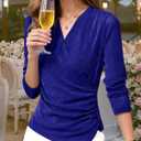 Womens Long Sleeve Sparkly Wrap Tops, Fitted V Neck Asymmetrical Hem Mesh Top Dressy Party Blouse (M)