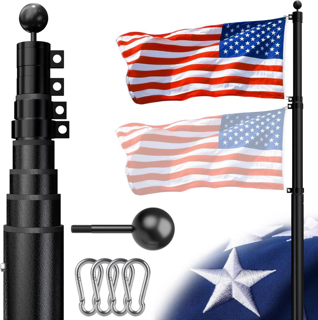 Heavy Duty Flag Pole Telescoping Freedom Edition 25 FT 12 Gauge Extra Thick Aluminum Flag Pole Holder for Outside House Outdoor Metal Flag Pole Kit