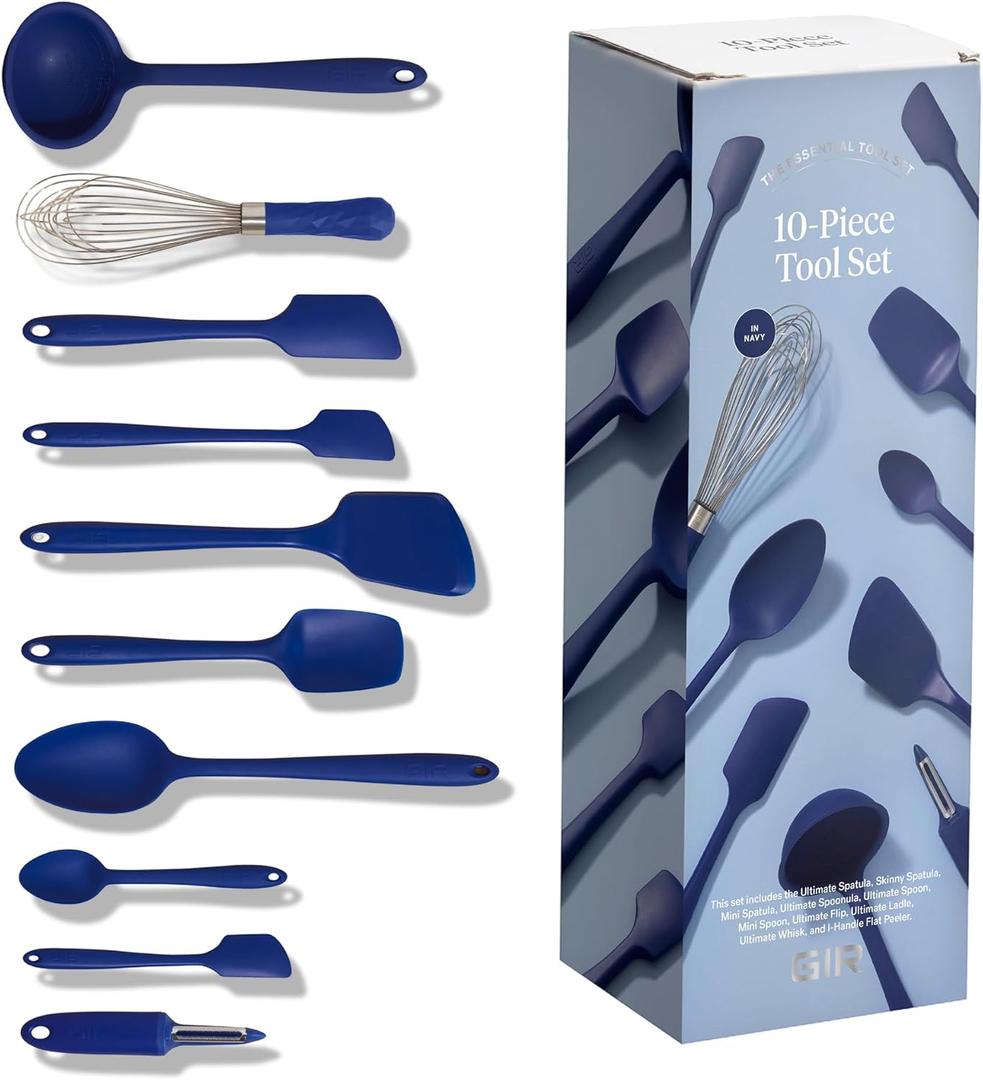 GIR: Get It Right 10-Piece Silicone Ultimate Kitchen Utensil Set Spatulas, Ladle, Flip, Spoons, Whisk, Peeler & Spoonula Nonstick, Non-Toxic, Heat-Resistant Navy