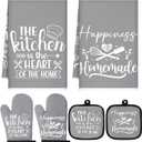 Sratte 6 Pcs Kitchen Decor Accessories Set Farmhouse Towels Pot Holders Oven Mitts Set 2 Dish Towels 2 Potholders 2 Cooking Mittens Oven Glove for Christmas Baking Cooking Supply(Gray,Kitchen)
