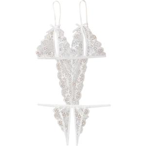 Verdusa Women's Lace Sheer Cut Out Crotchless Teddy Lingerie Backless One Piece Bodysuit