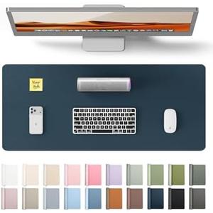 YSAGi Leather Desk Protector, Office Mat, Large Mouse Mat, Non-Slip PU Leather Blotter, Laptop Desk Mat, Waterproof Writing Pad for Office and Home (Dark Blue, 23.6" x 13.8")