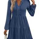 ANRABESS Womens Long Sleeve Dress 2025 Fall Casual V Neck Tiered Flowy Swing Short Mini Dresses Beach Travel Vacation Outfits Small