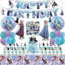 102 Psc For Frozen theme party setup, easy to assemble decorations, including children's DIY cake toppers and background cloth sets, perfect for children's birthday parties.