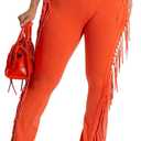 Women's Casual Mid Waist Fringed Cotton Pants Elastic Waist Bodycon Tassels Side Jogger Sweatpant, Size L