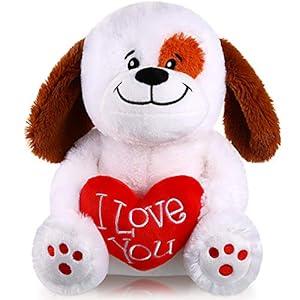 Plush Stuffed Animals 10 Inch Cute Plush Animals Holding Red Heart Soft Plush Toy for Valentine's Day, Wedding, Anniversary, Mother's Day, Birthday Present (Puppy Dog)