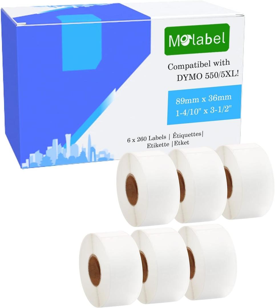 Address Labels Replacement for DYMO 30321 with chip (1-4/10" x 3-1/2") Compatible with DYMO Labelwriter 450, 4XL,550,5XL Rollo & Zebra Desktop Printers [6 Rolls/1560 Labels]
