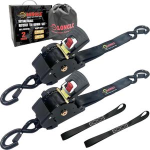 Retractable Ratchet Straps Heavy Duty, 1.73" x10', 2 Pack Black, 4,400LBS Breaking Strength, Best for Cargo, Truck, Bicycle, Motorcycle with Storage Bag
