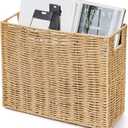 Woven Magazine Holder, 15'' x 6'' x 11'' Book Basket with Built-in Handles, Narrow File Storage Newspaper Organizer for Living Room, Bedroom, Office, Bathroom