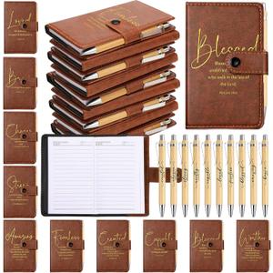 Spakon 100 Pcs Christian Gifts Bulk Leather Prayer Journal Religious Inspirational Notebook with Bible Verse Pens for Women Men Church Holy Week Easter (English Bible Words)