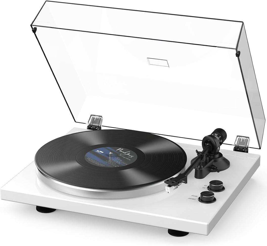 Retrolife Vinyl Record Player Turntables AT-3600L MM Cartridge Piano White | Vinyls Players Belt-Drive 33 45 RPM Speed with Wireless Output Phono Line USB Digital to PC Recording Classic New Sleek Style