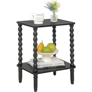 Fultyle Black Side Table, Small End Table with 2-Tier Shelf, Vintage Night Stand with Storage for Bedroom Living Room, Small Spaces (Black)