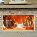 13x6ft Autumn Forest Garage Door Banner Fall Pumpkin Path Harvest Backdrop for Thanksgiving Halloween Outdoor Indoor Decor Seasonal Party Decorations Photo Background Wall Display