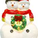 Snowman Couple Figurines with Christmas Wreath, Resin Christmas Snowmen Decorations, Snowman Tabletop Home Decor Statue for Tabletop Ornaments