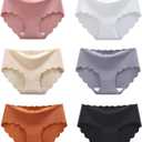 Women's Seamless Hipster No Show Invisible Ice Silk Stretch Underwears Pack Bikini Underwear Panty (Large)