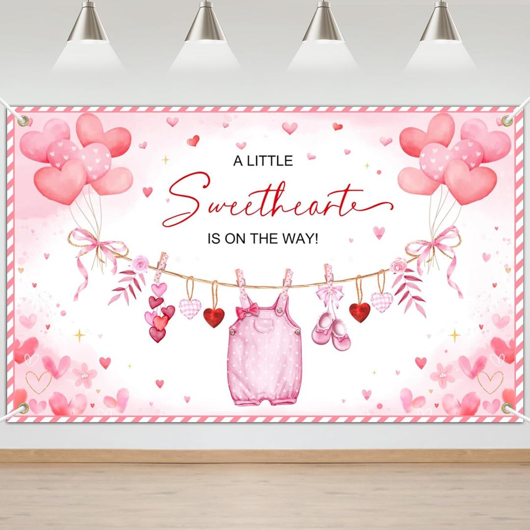 Avezano Valentine's Day Baby Shower Banner A Little Sweetheart is on The Way Banner Valentines Day Baby Shower Decoration Supplies 6x3.6ft