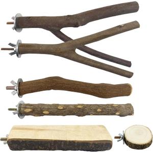 6-Pack Natural Wood Bird Perch Branches, Parrot Perch Toys, Cage Stands for Pet Birds, Bird Cage Accessories for Budgies, Cockatiels, Lovebirds, Finches and Other Small to Medium Birds