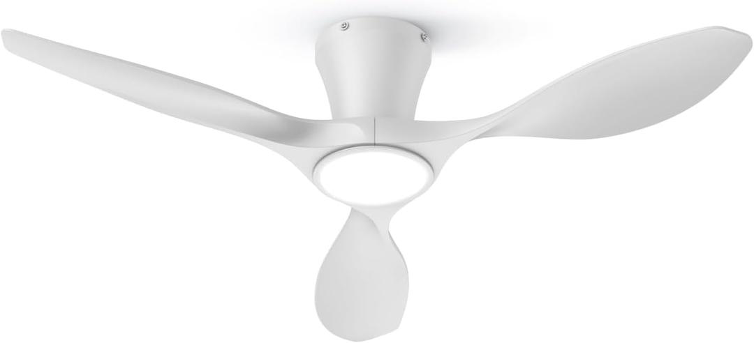 TALOYA Ceiling Fans with Lights,42 inch Modern Low Profile Ceiling Fan with Light and Remote Control, Flush Mount, 3CCT, White Ceiling Fan for Bedroom Living Room and Patio