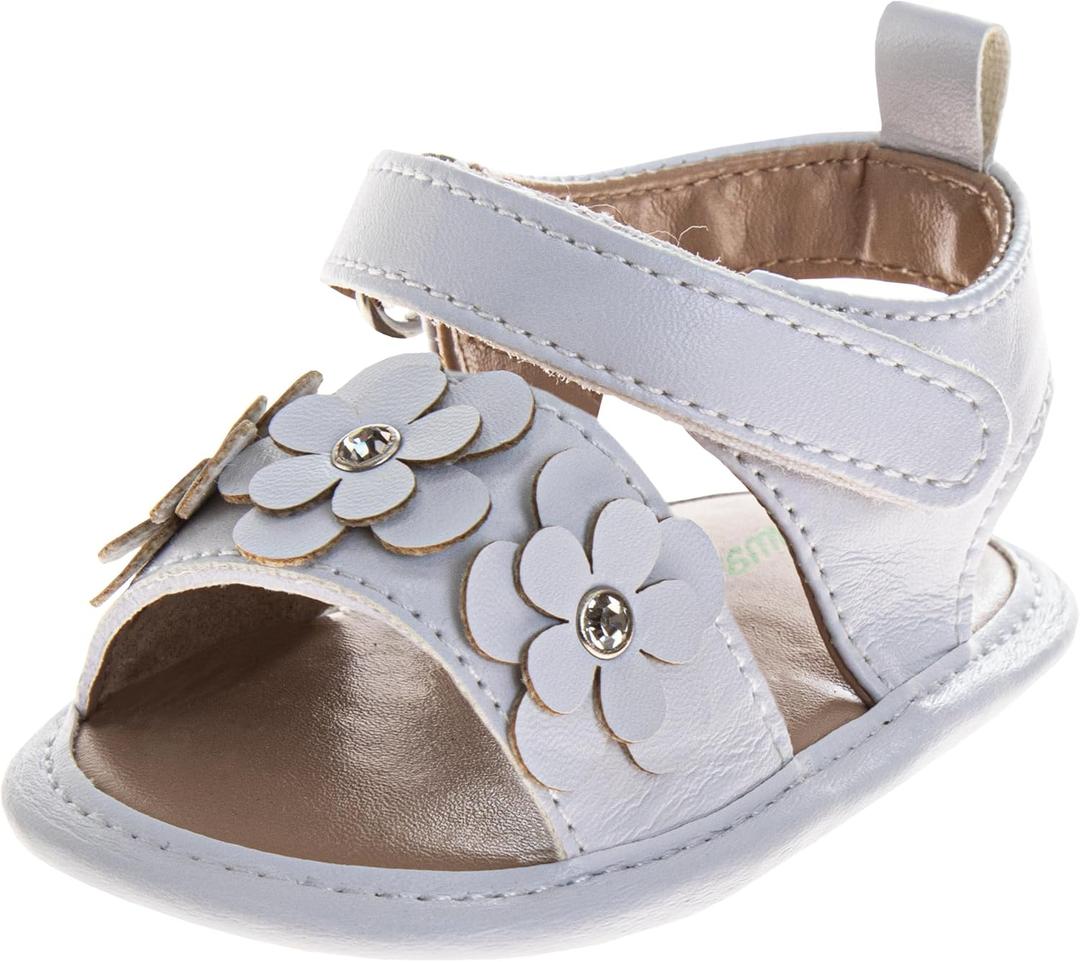 Josmo Baby Girl Sandals Soft Sole Spring Summer Dress Floral, Butterfly & Bow Sandals Size 2-4 Infant (White)