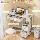 3IngSeagulls Small Computer Desk with 4 Fabric Drawers, Simple Writing Desk for Home Office, Compact Study Desks for Small Spaces, Kids Desk Study for Bedroom, White