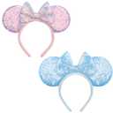Mouse Ears headband,2pcs Sequin Headband Glitter Hairband for Baby Shower Headwear Halloween Theme Party Decorations (Pink&Blue)