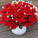 Flowers for Outdoors,14'' Fake Red Poinsettias Faux Eucalyptus Plants UV Resistant for Home Planters Garden Porch Christmas Winter Spring Décor