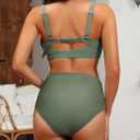 Amy Babe Women's Twist Front Swimsuit High Waisted 2 Piece Bikini Set (S)