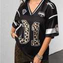 RoseSeek Women's Y2k Football Jersey Shirts V Neck Mesh Oversized Tshirts (XL)