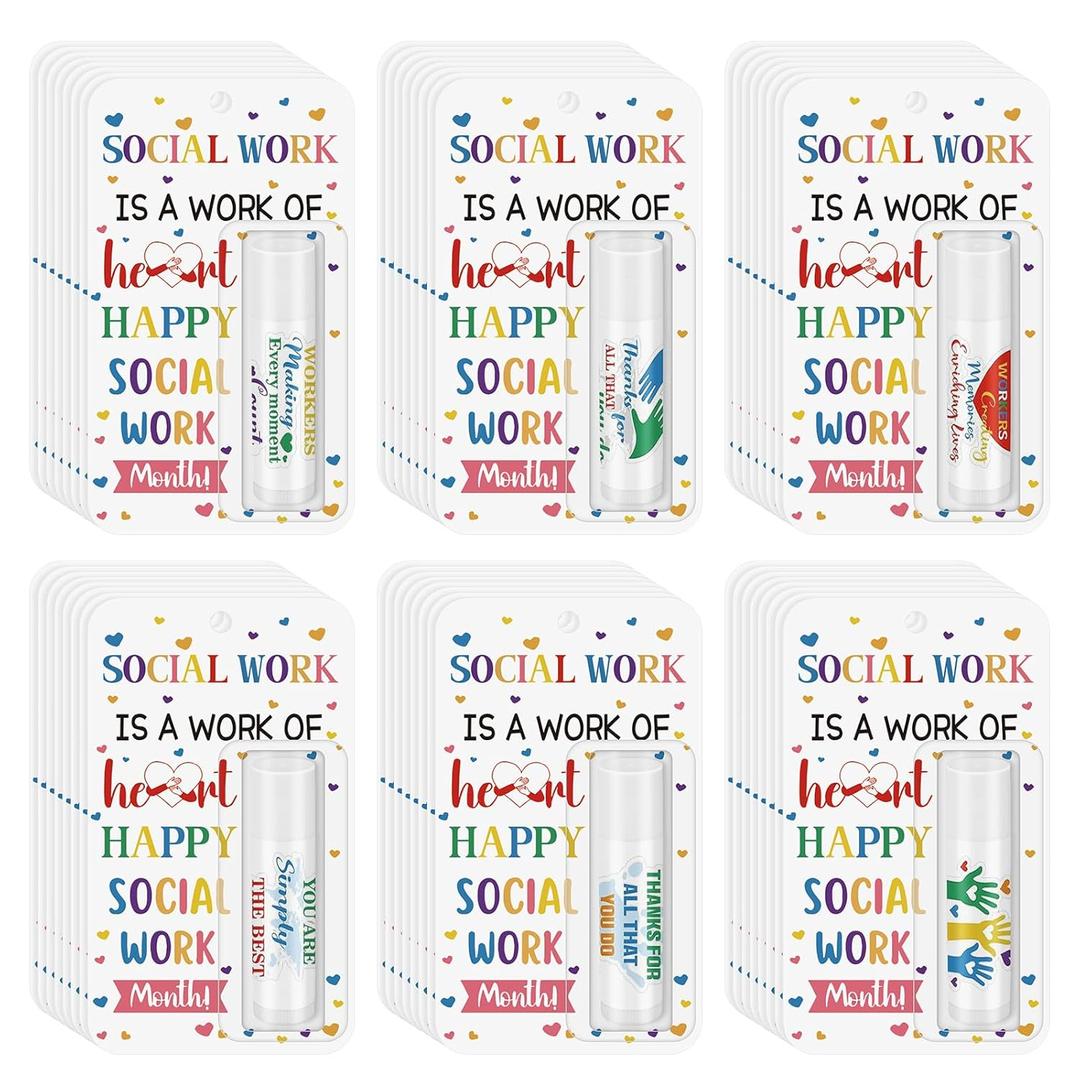 Leelosp 48 Pcs Social Worker Gifts Social Work Month Appreciation Lip Balms Moisturizing Bulk Society Worker Thank You Gifts for Women Men Volunteer Staff Team Coworker Grad Retirement Birthday