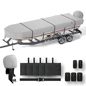NOOKAT Jon Boat Cover 12ft with Motor Cover, 900D Heavy Duty Marine Grade Polyester Fabric, Waterproof UV Resistant Mooring Jon Boat Cover with Sand Bag, Gray