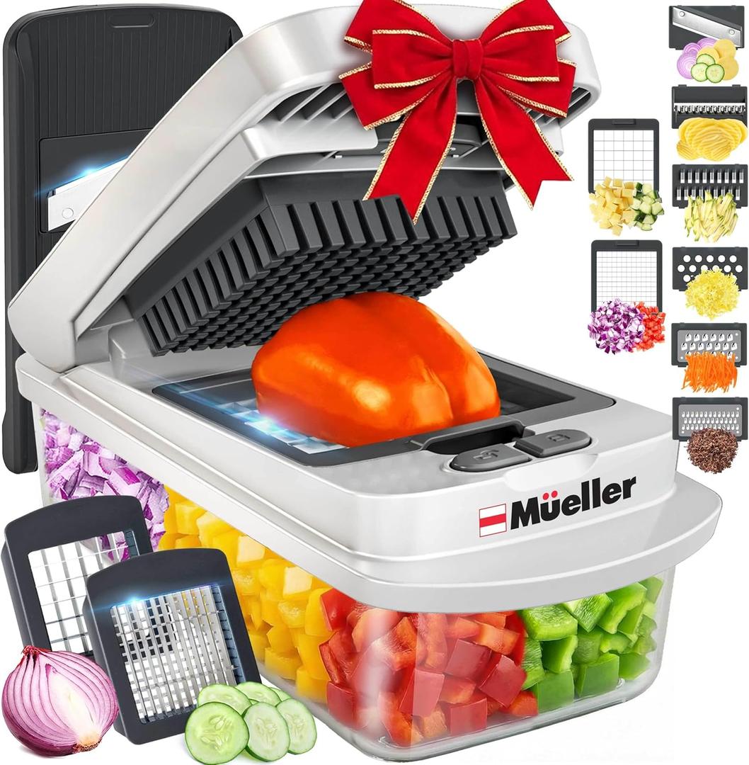Mueller The Real Original Pro Chopper since 2013 Vegetable Chopper Mandoline Slicer, 8 Blade Food Veggie Chopper Onion Vegetable Cutter with Container, Kitchen Gadgets & Essentials, (10 in 1) (Gray)