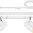 Plug in Track Lighting Fixtures Ceiling, White Track Light LED, 2-Light Track Lights with Cord, 2 Way Ceiling Spotlight, Rocker Switch, Rotatable Wall Mount Light for Kitchen/Bedroom,Bulb Not Included