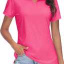 TACVASEN Women's V-Neck Polo Shirts UPF 50+ Short Sleeve Sun Protection Quick Dry Golf Polos Collared Shirt (Pink, Large)
