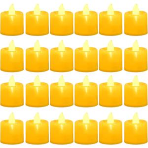 LANKER 24 Pack Flameless Led Tea Lights Candles, Flickering Warm Yellow Battery Operated Electronic Fake Candles, Decorations for Halloween and Festival Celebration (Yellow - 24Pack)