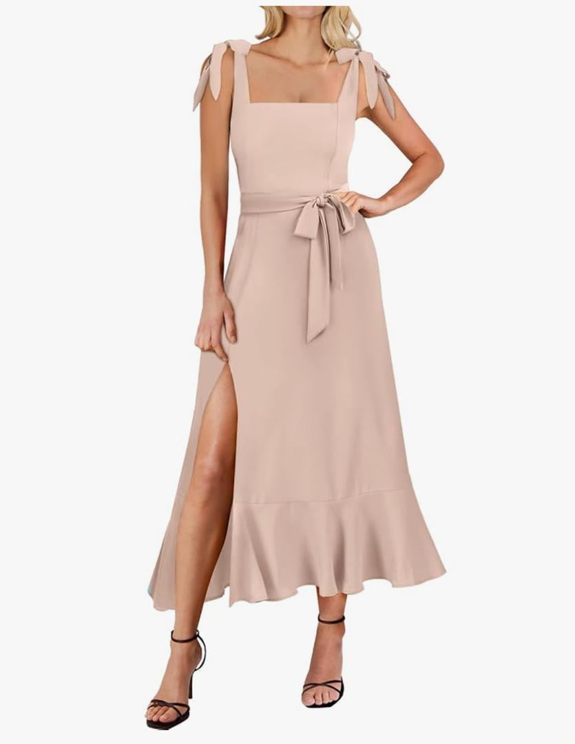 ANRABESS Women's Square Neck Ruffle Split Midi Elegant Formal Wedding Guest Cocktail Bridesmaid Graduation Party Dresses, Size Medium