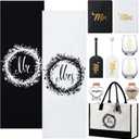 Silkfly 11 Pcs Wedding Gifts for Couples 2026, Mr and Mrs Gifts Include Honeymoon Beach Towel Luggage Tag Passport Holder Wine Glass Keepsake Jar Tote Bag for Newlyweds Engagemen