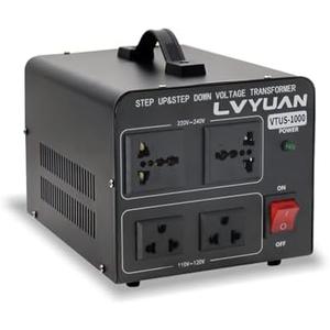 LVYUAN Voltage Converter Transformer 1000 Watt Step Up/Down Convert from 110V-120V to 220V-240Vt and from 220V-240V to 110V-120V with 2 US outlets, 2 Universal outlets, Resettable Circuit Breaker