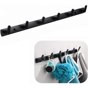 Wall Mounted Coat Racks with 6 Hooks Hanging Holder Towel Rack 21.7"x1.3" Modern Black Hanging for Clothes Entryway Bathroom (6 Hooks)