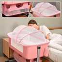 Soobaby Baby Crib,3 in 1 Bedside Crib Adjustable Portable Bed for Infant,Baby Bassinet Newborn Must Have Bed,Pink