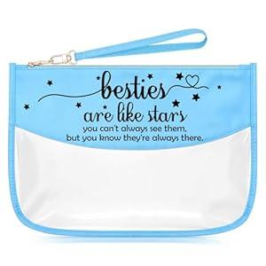 Inspirational Gifts for Bestie Blue Makeup Bags with Zipper Thank You Friendship Gifts for Women Friends Unique Cosmetic Travel Organizer Bag Gifts for Good Friends Female