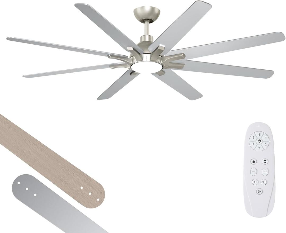62 Inch Ceiling Fans with Lights - Large Modern Ceiling Fan with Light and Remote Control for Bedroom Living Room Courtyard,3CCT Dimmable 6 Speeds Reversible Quiet DC Motor,Brushed Nickel