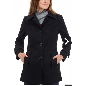 LONDON FOG womens Single-breasted Peacoat With Scarf Pea Coat, Black, Large (SR)