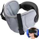 Travel Pillow for Airplanes, Airplane Pillow for Long Flight, Neck Pillow with Eye Mask for Sleeping, Portable Travel Pillow for Car Road Trip Headrest, Stop Bobblehead, Grey